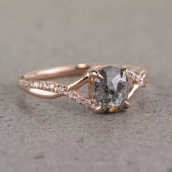 1.62 Carat Salt And Pepper Oval Diamond Engagement Ring, Wisteria Setting, 14K Rose Gold 9 1.62 Carat Salt And Pepper Oval Diamond Engagement Ring, Wisteria Setting, 14K Rose Gold -Point No Point Studio Store 04302022A 2