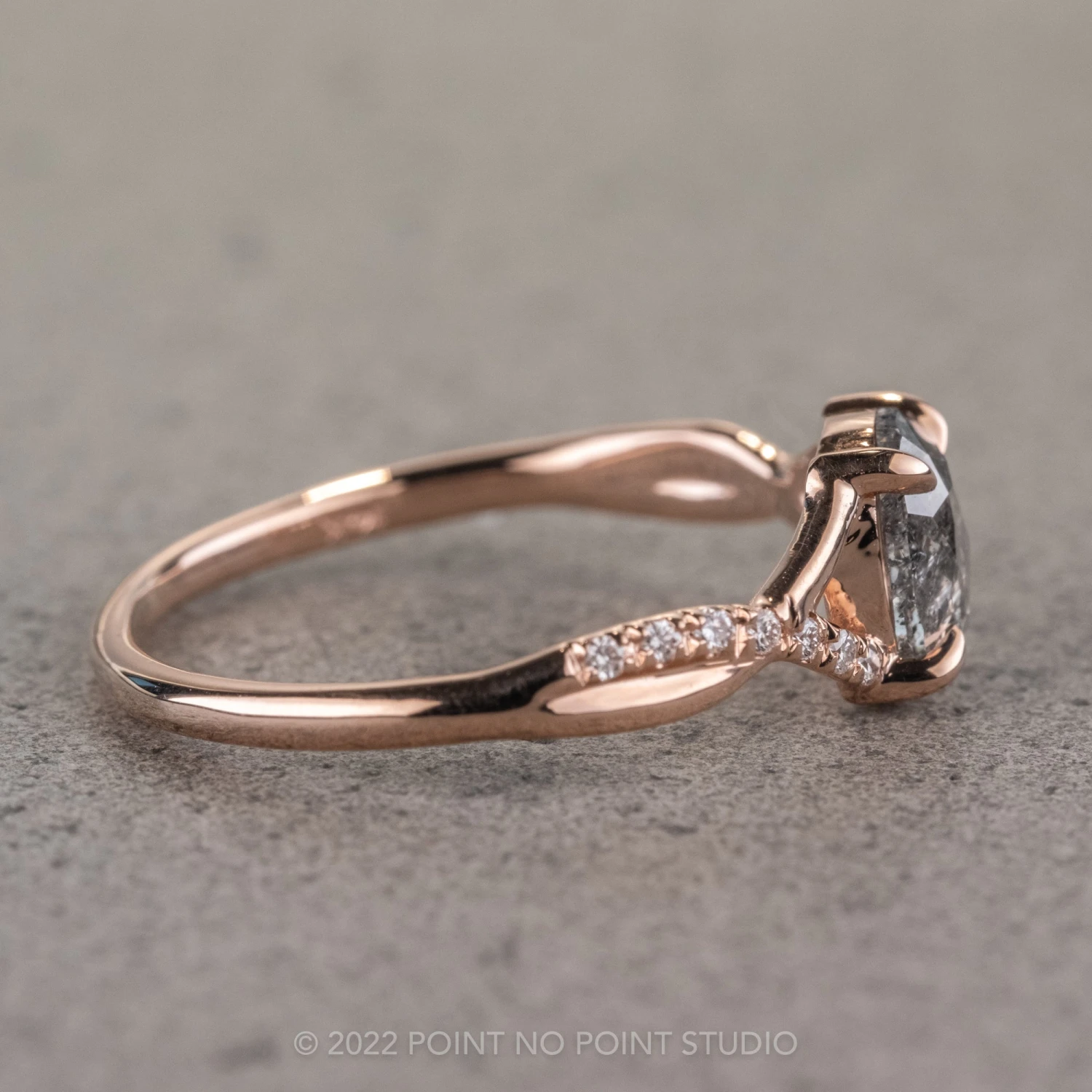 1.62 Carat Salt And Pepper Oval Diamond Engagement Ring, Wisteria Setting, 14K Rose Gold 5 1.62 Carat Salt And Pepper Oval Diamond Engagement Ring, Wisteria Setting, 14K Rose Gold - Image 5