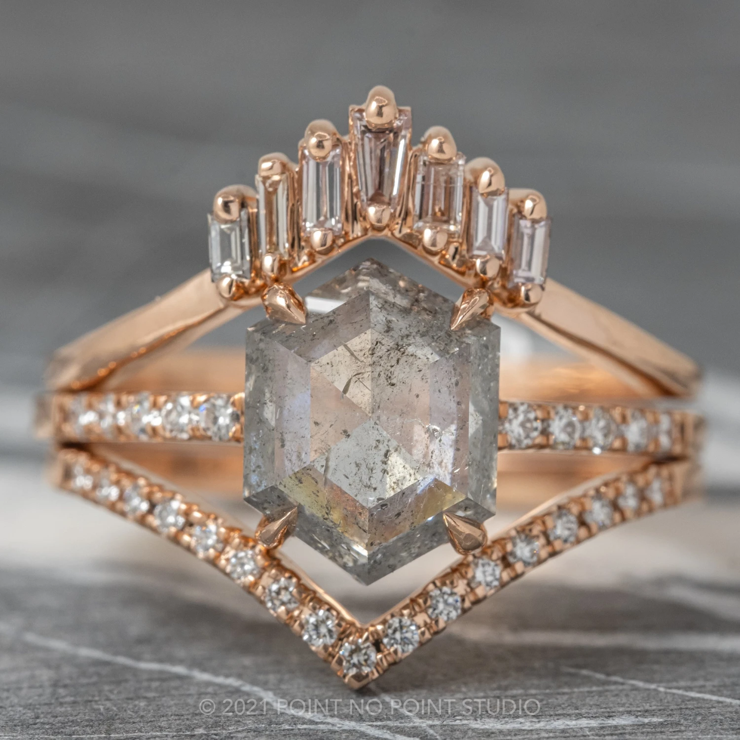 1.52 Carat Salt And Pepper Hexagon Diamond Engagement Ring, Jules Setting, 14k Rose Gold 16 1.52 Carat Salt And Pepper Hexagon Diamond Engagement Ring, Jules Setting, 14k Rose Gold - Image 16