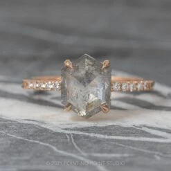 1.52 Carat Salt And Pepper Hexagon Diamond Engagement Ring, Jules Setting, 14k Rose Gold