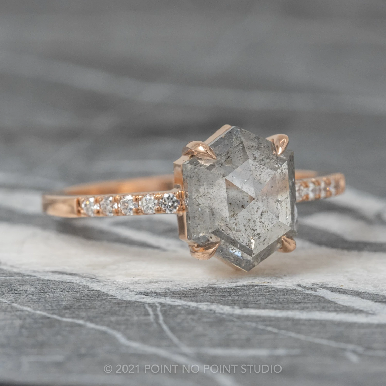 1.52 Carat Salt And Pepper Hexagon Diamond Engagement Ring, Jules Setting, 14k Rose Gold 18 1.52 Carat Salt And Pepper Hexagon Diamond Engagement Ring, Jules Setting, 14k Rose Gold - Image 18