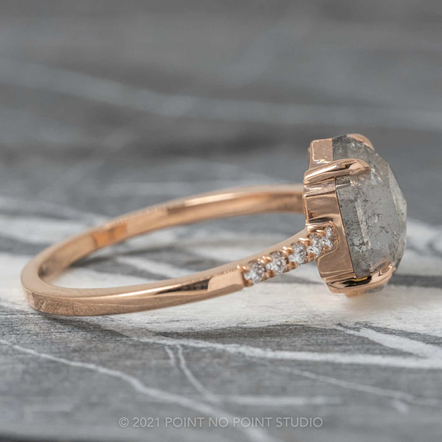 1.52 Carat Salt And Pepper Hexagon Diamond Engagement Ring, Jules Setting, 14k Rose Gold 15 1.52 Carat Salt And Pepper Hexagon Diamond Engagement Ring, Jules Setting, 14k Rose Gold - Image 15