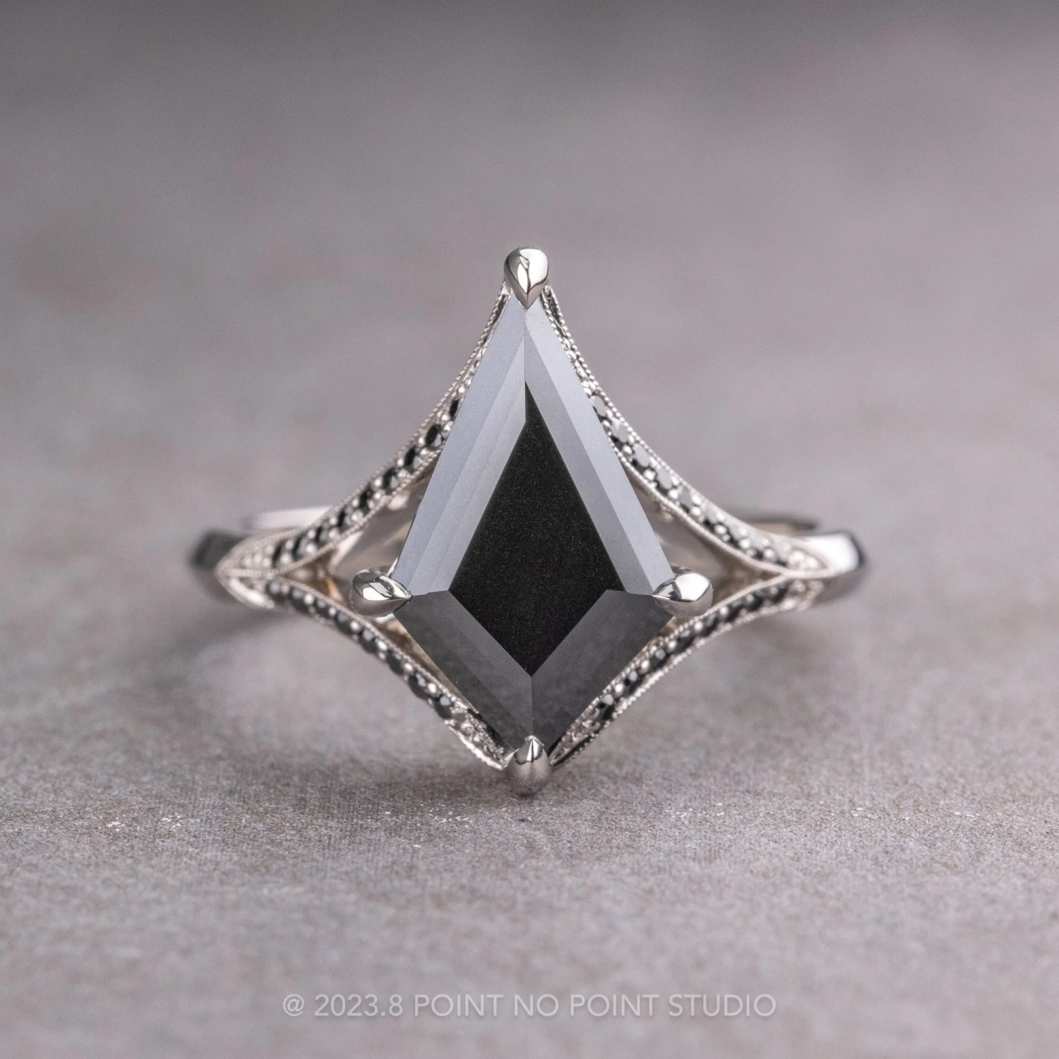 1.34 Carat Black Kite Moissanite Engagement Ring, Mackenzie Setting, Platinum 1 1.34 Carat Black Kite Moissanite Engagement Ring, Mackenzie Setting, Platinum