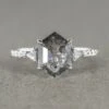 1.72 Carat Black Speckled Hexagon Diamond Engagement Ring, Eliza Setting, Platinum