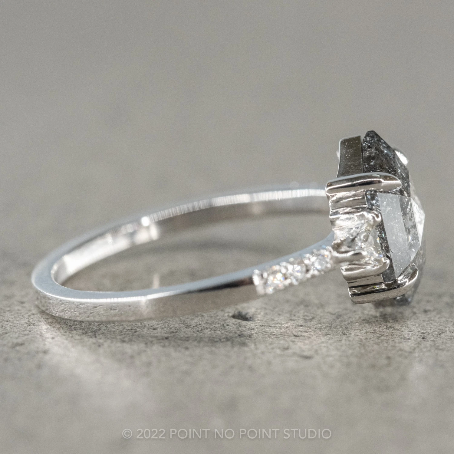1.72 Carat Black Speckled Hexagon Diamond Engagement Ring, Eliza Setting, Platinum 9 1.72 Carat Black Speckled Hexagon Diamond Engagement Ring, Eliza Setting, Platinum - Image 9