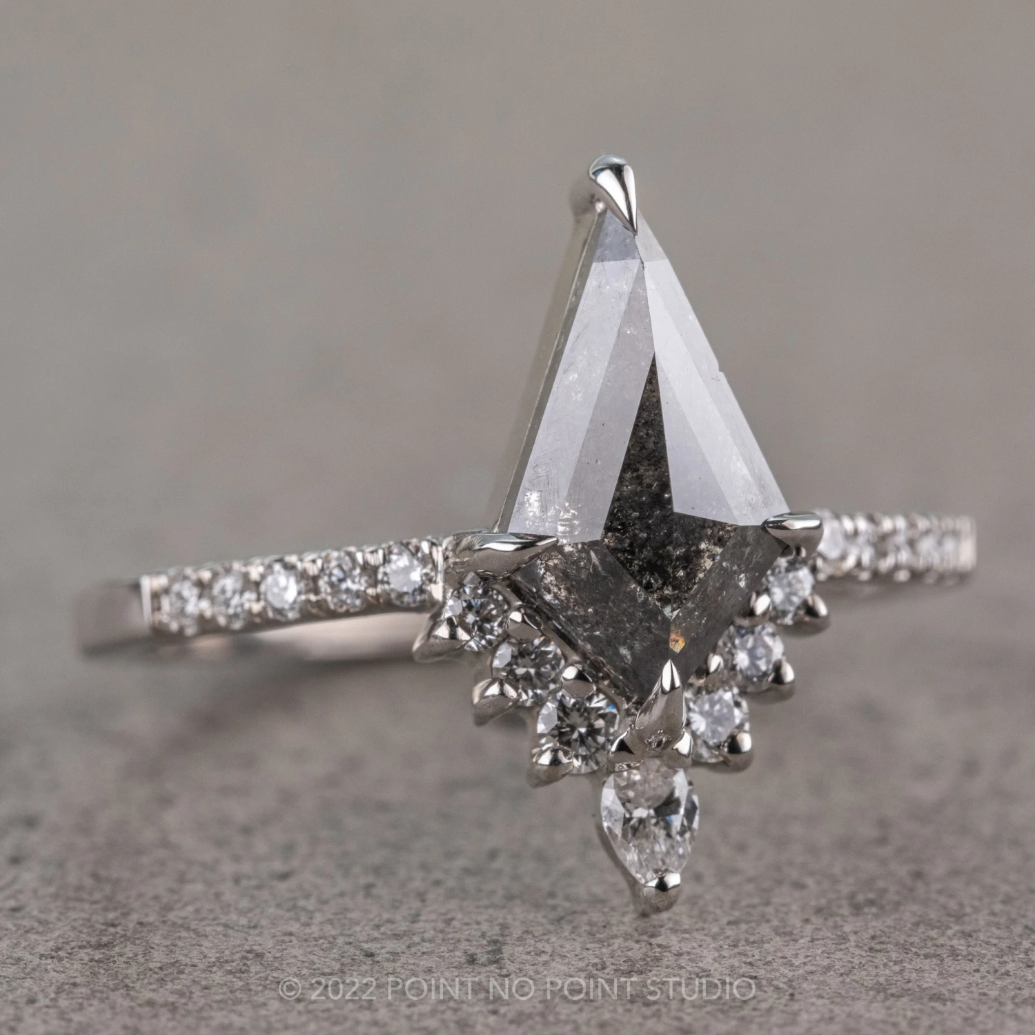 1.50 Carat Black Speckled Kite Diamond Engagement Ring, Avaline Setting, Platinum 6 1.50 Carat Black Speckled Kite Diamond Engagement Ring, Avaline Setting, Platinum - Image 6