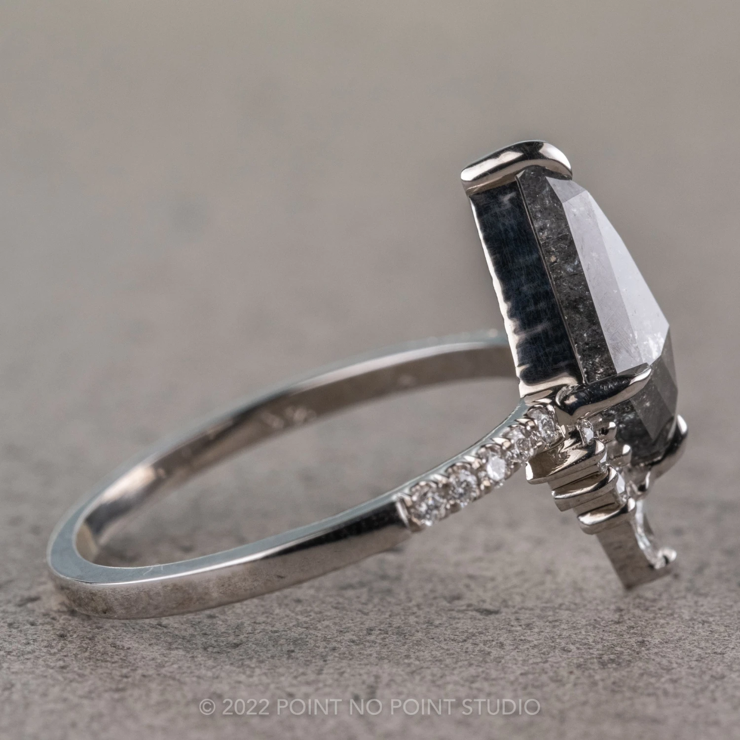 1.50 Carat Black Speckled Kite Diamond Engagement Ring, Avaline Setting, Platinum 7 1.50 Carat Black Speckled Kite Diamond Engagement Ring, Avaline Setting, Platinum - Image 7