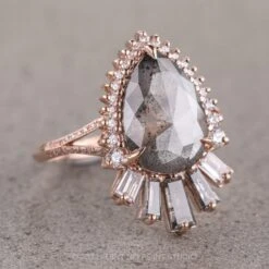 2.64 Carat Salt And Pepper Pear Diamond Engagement Ring, Oriole Setting, 14K Rose Gold -Point No Point Studio Store 06042022B 2