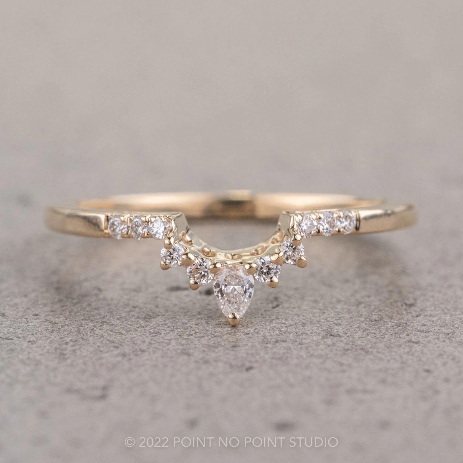 Pear Diamond Contour Band, Basket Emma Setting, 14k Yellow Gold 1 Pear Diamond Contour Band, Basket Emma Setting, 14k Yellow Gold