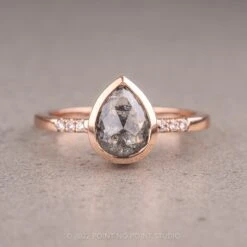 1.25 Carat Black Speckled Pear Diamond Engagement Ring, Bezel Jules Setting, 14K Rose Gold
