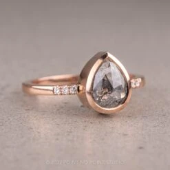 1.25 Carat Black Speckled Pear Diamond Engagement Ring, Bezel Jules Setting, 14K Rose Gold -Point No Point Studio Store 06042022I 2