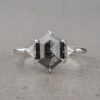 1.26 Carat Black Speckled Hexagon Diamond Engagement Ring, Zoe Setting, 14K White Gold