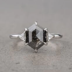 1.26 Carat Black Speckled Hexagon Diamond Engagement Ring, Zoe Setting, Platinum