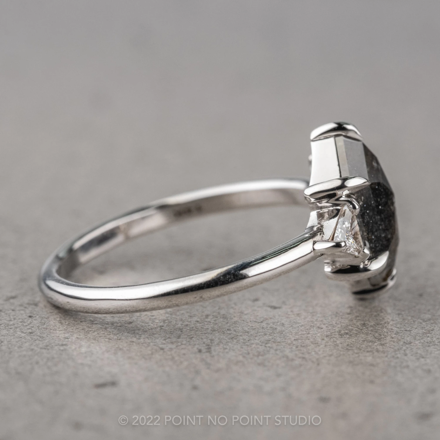 1.26 Carat Black Speckled Hexagon Diamond Engagement Ring, Zoe Setting, 14K White Gold 9 1.26 Carat Black Speckled Hexagon Diamond Engagement Ring, Zoe Setting, 14K White Gold - Image 9