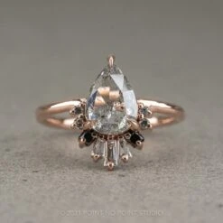 1.38 Carat Icy Salt And Pepper Pear Diamond Engagement Ring, Ombre Wren Setting, 14K Rose Gold