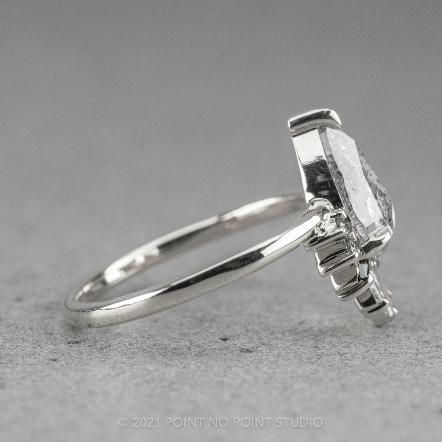 1.38 Carat Icy Salt And Pepper Pear Diamond Engagement Ring, Ombre Wren Setting, 14K White Gold 4 1.38 Carat Icy Salt And Pepper Pear Diamond Engagement Ring, Ombre Wren Setting, 14K White Gold - Image 4