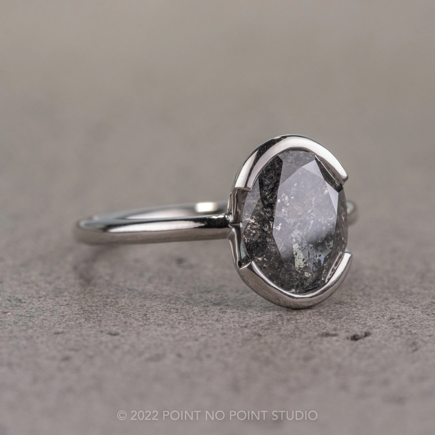 2.79 Carat Black Speckled Oval Diamond Engagement Ring, Shay Setting, 14k White Gold 9 2.79 Carat Black Speckled Oval Diamond Engagement Ring, Shay Setting, 14k White Gold - Image 9