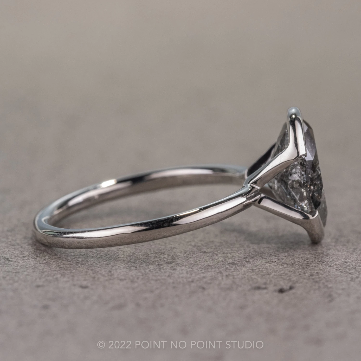 2.79 Carat Black Speckled Oval Diamond Engagement Ring, Shay Setting, 14k White Gold 10 2.79 Carat Black Speckled Oval Diamond Engagement Ring, Shay Setting, 14k White Gold - Image 10