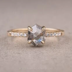 .96 Carat Salt And Pepper Hexagon Diamond Engagement Ring, Jules Setting, 14K Yellow Gold