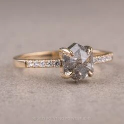 .96 Carat Salt And Pepper Hexagon Diamond Engagement Ring, Jules Setting, 14K Yellow Gold 13 .96 Carat Salt And Pepper Hexagon Diamond Engagement Ring, Jules Setting, 14K Yellow Gold -Point No Point Studio Store 08232022F 3