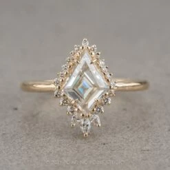 Kite Moissanite And Diamond Engagement Ring, Cleo Halo Setting, 14K Yellow Gold