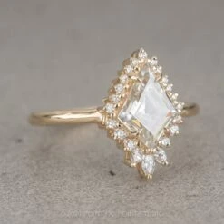 Kite Moissanite And Diamond Engagement Ring, Cleo Halo Setting, 14K Yellow Gold -Point No Point Studio Store 08242021A 2 8fe3d9c1 5eda 4d05 a6f5 143d7ec7a9fc