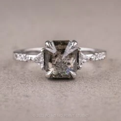 1.40 Carat Salt And Pepper Emerald Diamond Engagement Ring, Eliza Setting, 14K White Gold