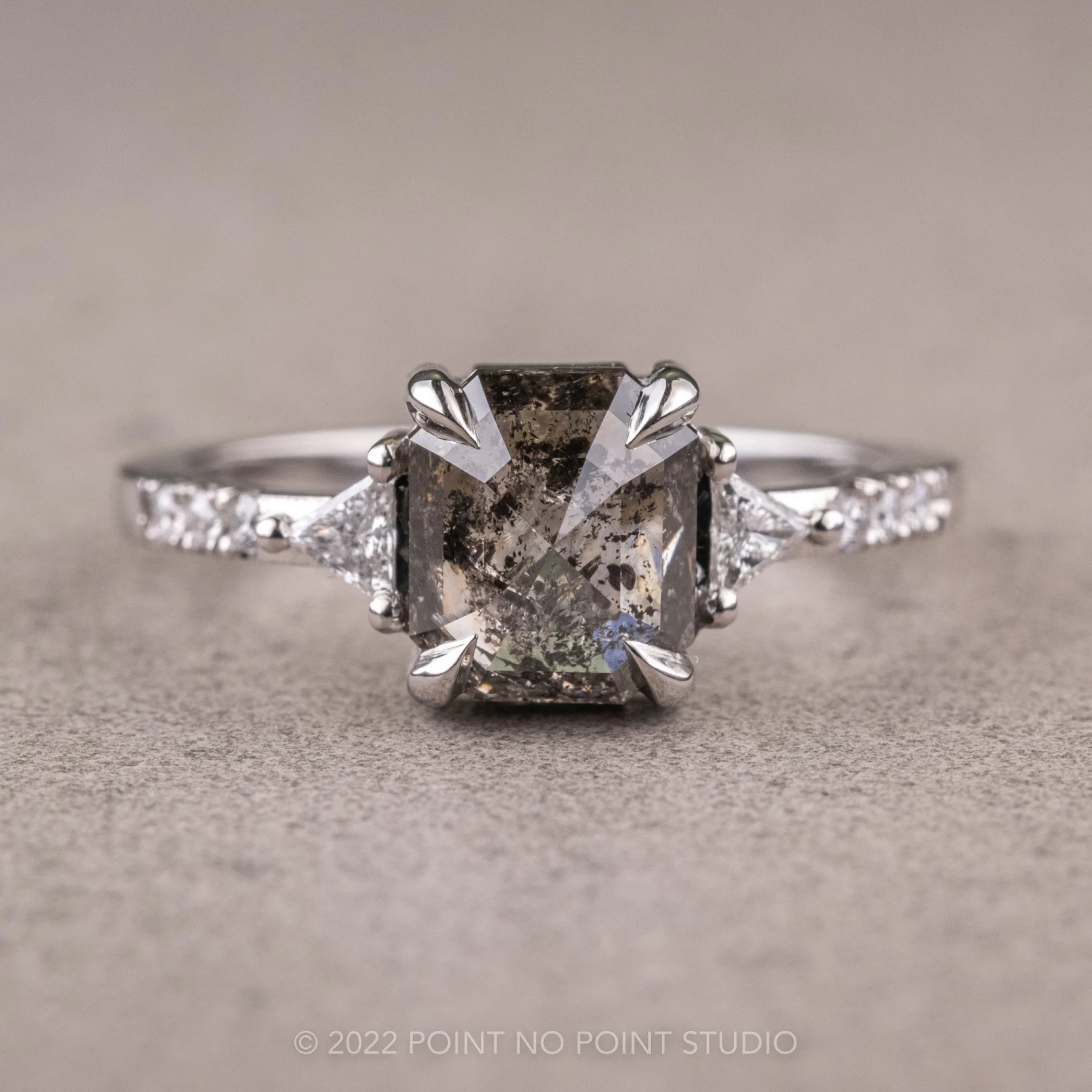 1.40 Carat Salt And Pepper Emerald Diamond Engagement Ring, Eliza Setting, 14K White Gold 1 1.40 Carat Salt And Pepper Emerald Diamond Engagement Ring, Eliza Setting, 14K White Gold