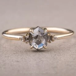 .94 Carat Salt And Pepper Hexagon Diamond Engagement Ring, Betty Setting, 14K Yellow Gold