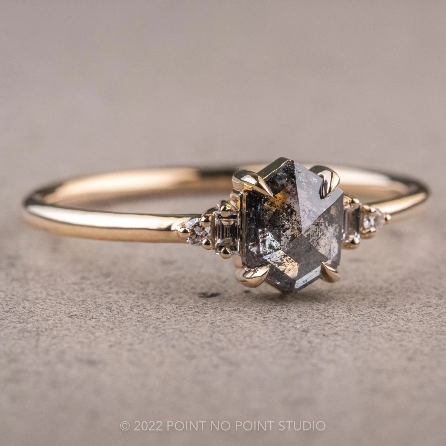 .94 Carat Salt And Pepper Hexagon Diamond Engagement Ring, Betty Setting, 14K Yellow Gold 2 .94 Carat Salt And Pepper Hexagon Diamond Engagement Ring, Betty Setting, 14K Yellow Gold - Image 2