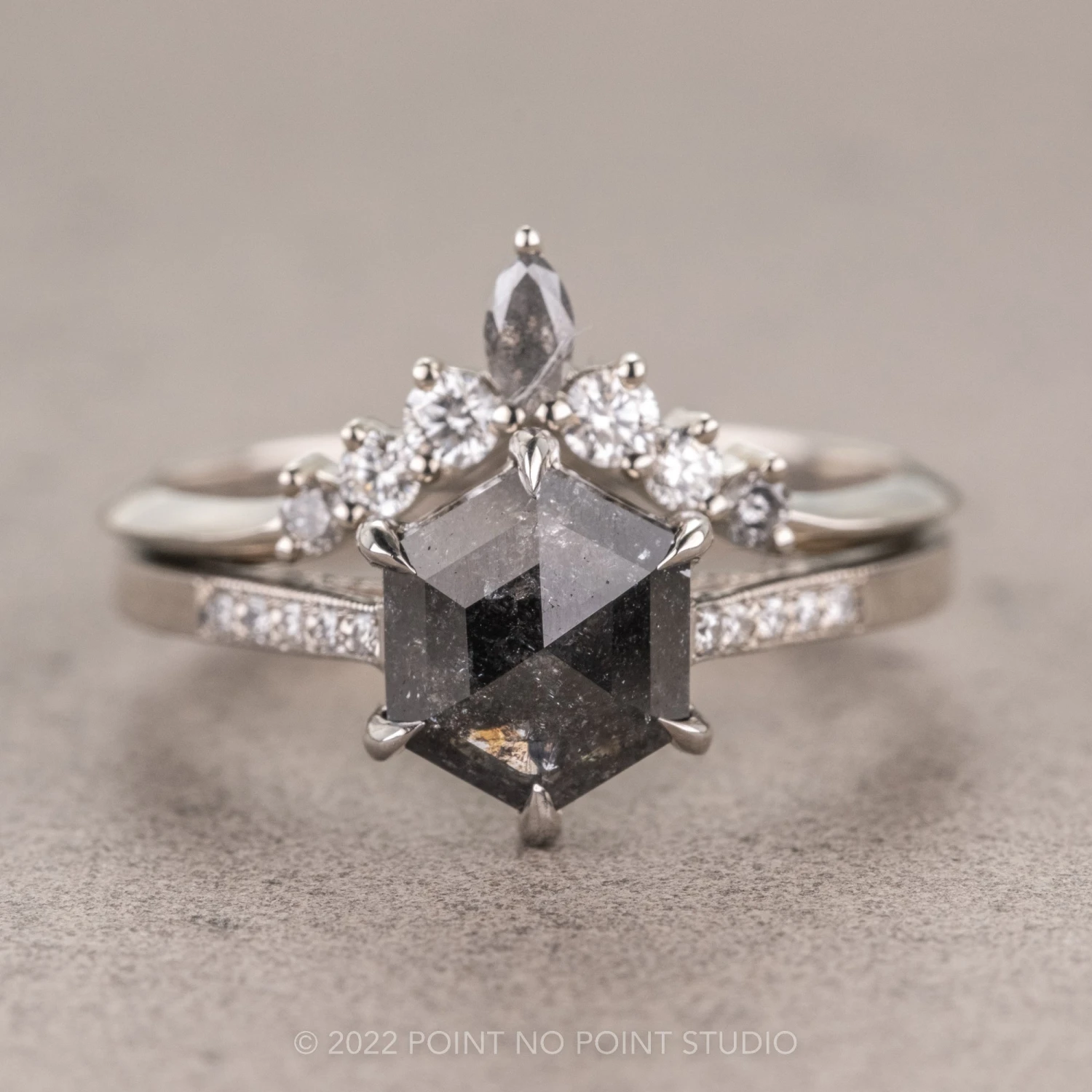 1.30 Carat Salt And Pepper Hexagon Diamond Engagement Ring, Mauve Setting, Platinum 8 1.30 Carat Salt And Pepper Hexagon Diamond Engagement Ring, Mauve Setting, Platinum - Image 8