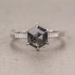 1.30 Carat Salt And Pepper Hexagon Diamond Engagement Ring, Mauve Setting, Platinum