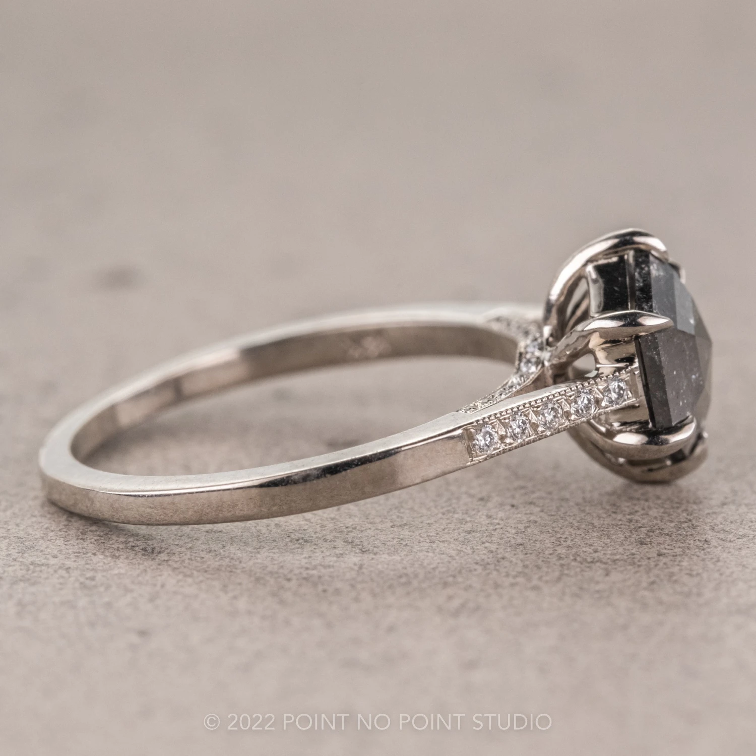 1.30 Carat Salt And Pepper Hexagon Diamond Engagement Ring, Mauve Setting, Platinum 10 1.30 Carat Salt And Pepper Hexagon Diamond Engagement Ring, Mauve Setting, Platinum - Image 10