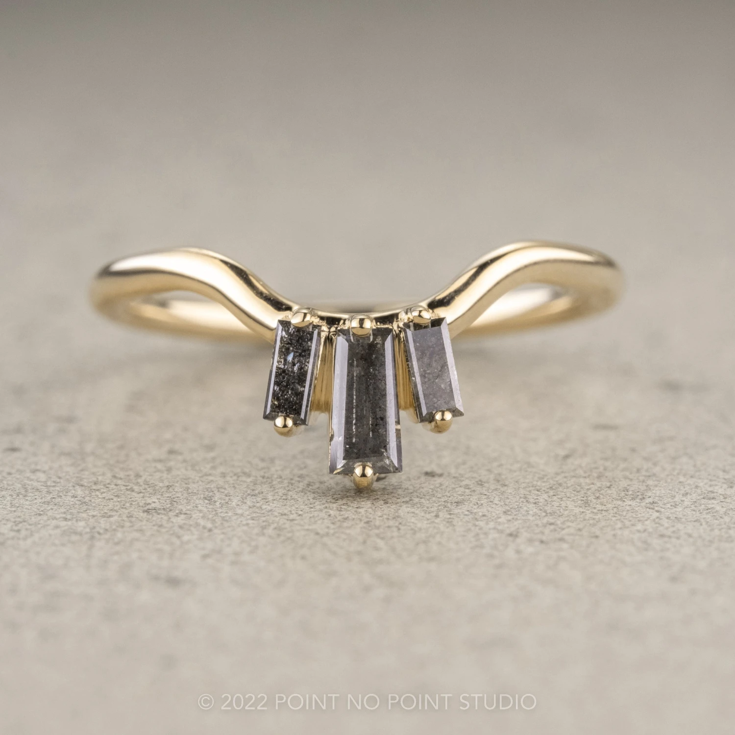 Salt And Pepper Baguette Diamond Wedding Band, Dawn Setting, 14k Yellow Gold 1 Salt And Pepper Baguette Diamond Wedding Band, Dawn Setting, 14k Yellow Gold