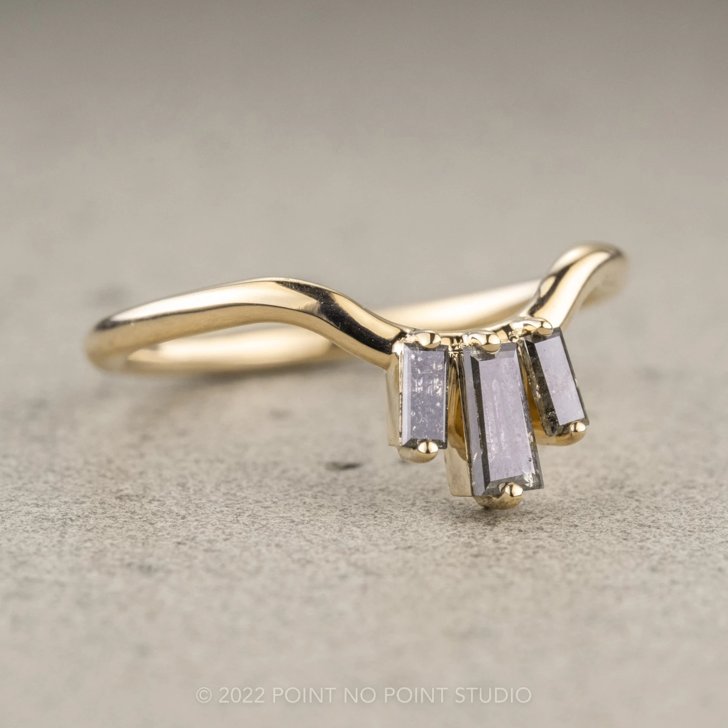 Salt And Pepper Baguette Diamond Wedding Band, Dawn Setting, 14k Yellow Gold 2 Salt And Pepper Baguette Diamond Wedding Band, Dawn Setting, 14k Yellow Gold - Image 2