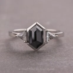 2 Carat Black Hexagon Diamond Engagement Ring, Bezel Zoe Setting, 14k White Gold