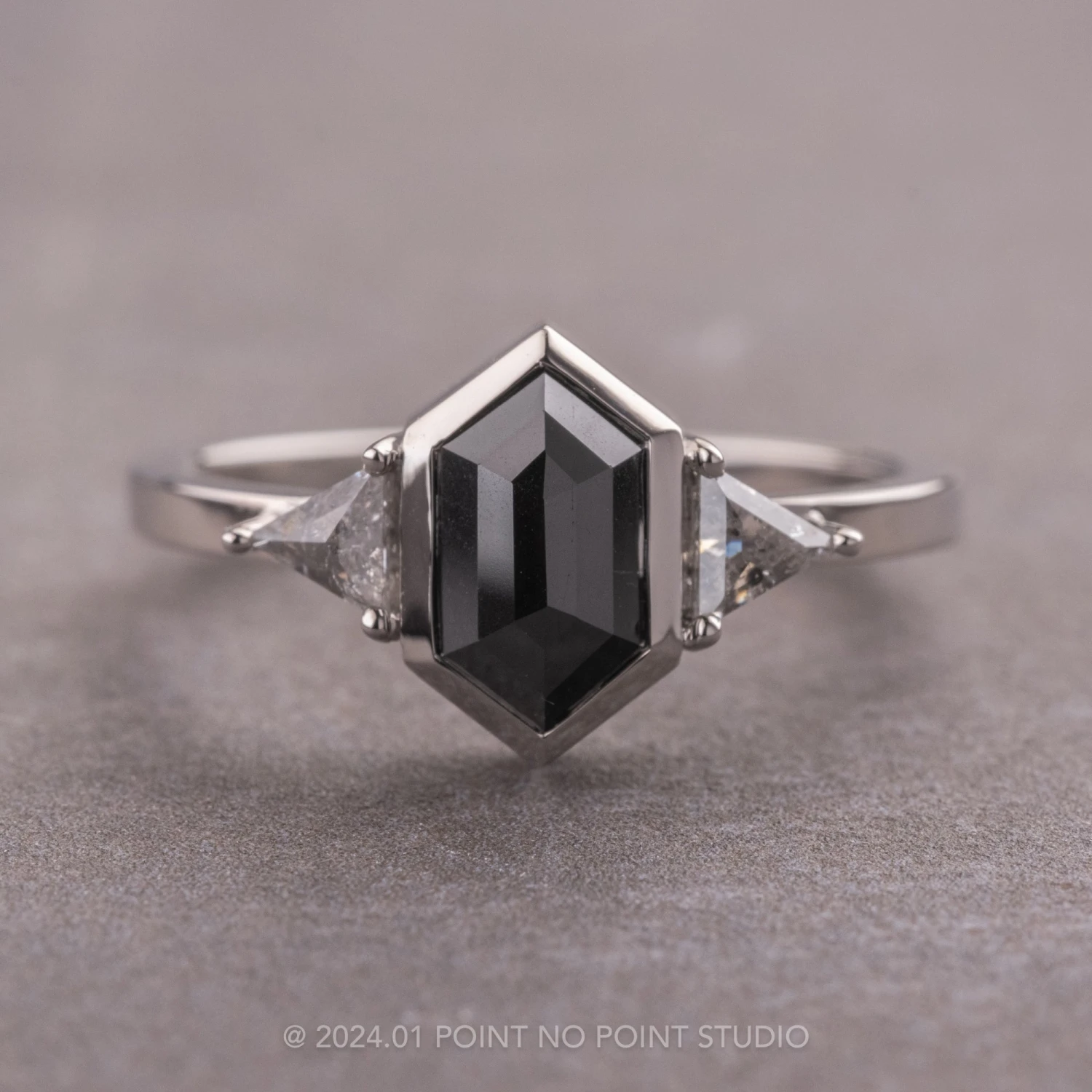 2 Carat Black Hexagon Diamond Engagement Ring, Bezel Zoe Setting, 14k White Gold 1 2 Carat Black Hexagon Diamond Engagement Ring, Bezel Zoe Setting, 14k White Gold