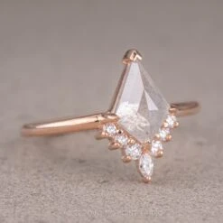 1.33 Carat Salt And Pepper Kite Diamond Engagement Ring, Ava Setting, 14K Rose Gold -Point No Point Studio Store 09282022D 3 a050f911 6b02 4fb4 b343 e9a312eed01d