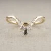 Salt And Pepper Marquise And White Diamond Wedding Band, Cassiopeia Setting, 14K Yellow Gold