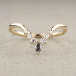 Salt And Pepper Marquise And White Diamond Wedding Band, Cassiopeia Setting, 14K Yellow Gold