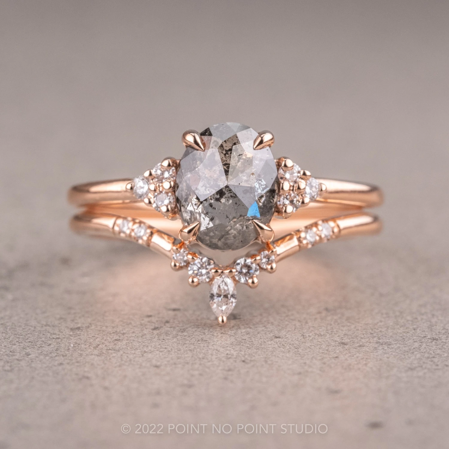 1.61 Carat Salt And Pepper Oval Diamond Engagement Ring, Quinn Setting, 14K Rose Gold 5 1.61 Carat Salt And Pepper Oval Diamond Engagement Ring, Quinn Setting, 14K Rose Gold - Image 5