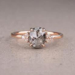 1.61 Carat Salt And Pepper Oval Diamond Engagement Ring, Quinn Setting, 14K Rose Gold