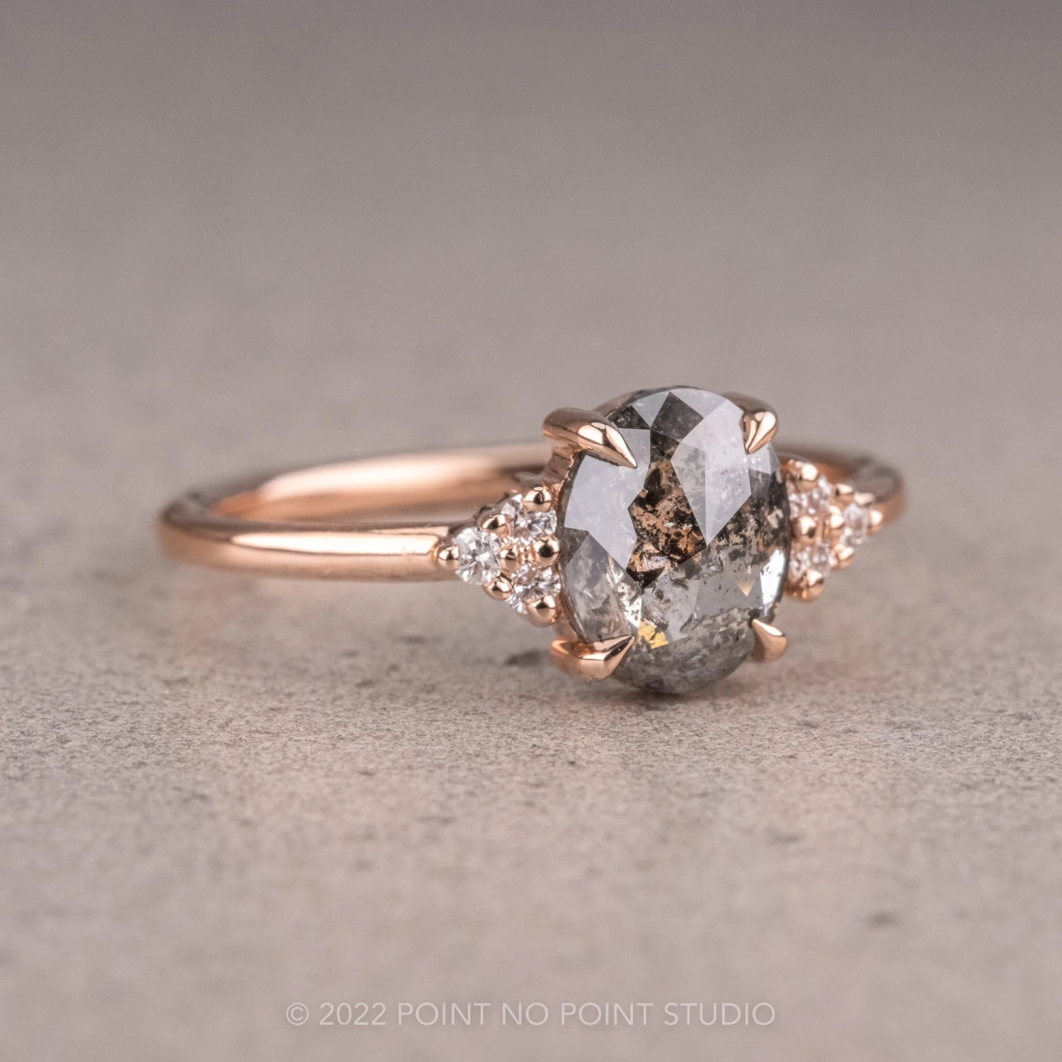 1.61 Carat Salt And Pepper Oval Diamond Engagement Ring, Quinn Setting, 14K Rose Gold 6 1.61 Carat Salt And Pepper Oval Diamond Engagement Ring, Quinn Setting, 14K Rose Gold - Image 6