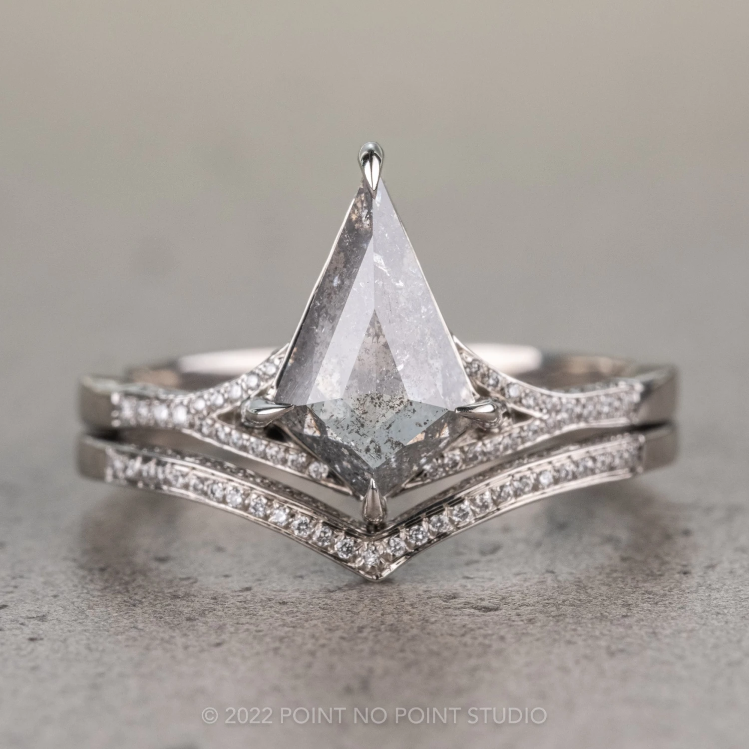 Diamond V Band, Juliette Setting, 14K White Gold 7 Diamond V Band, Juliette Setting, 14K White Gold - Image 7