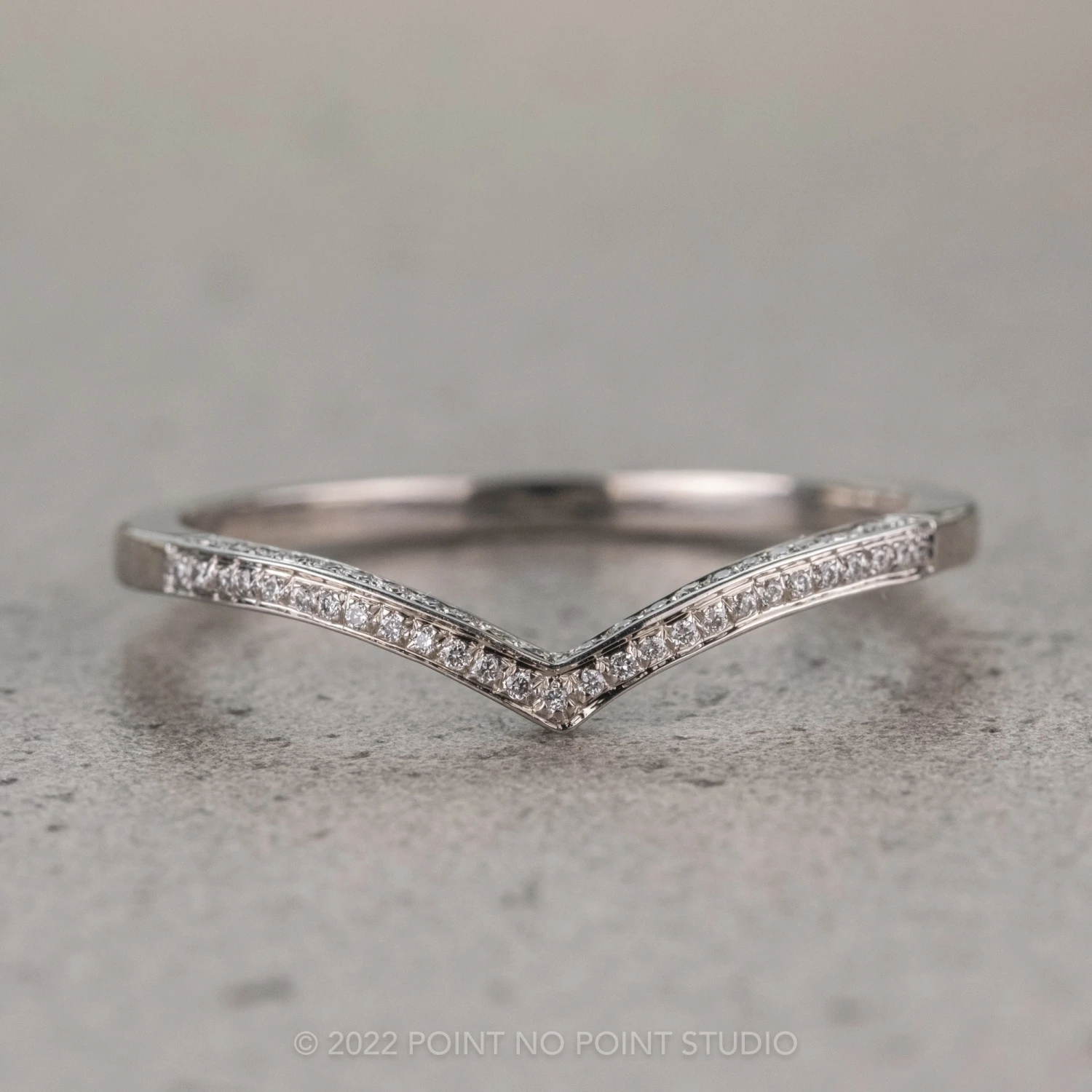 Diamond V Band, Juliette Setting, 14K White Gold 1 Diamond V Band, Juliette Setting, 14K White Gold