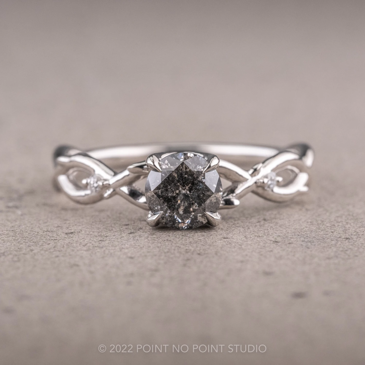 1.45 Carat Salt And Pepper Diamond Engagement Ring, Wisteria Thorns Setting, 14K White Gold 1 1.45 Carat Salt And Pepper Diamond Engagement Ring, Wisteria Thorns Setting, 14K White Gold