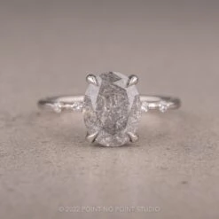 2.19 Carat Salt And Pepper Oval Diamond Engagement Ring, Nova Setting, 14K White Gold