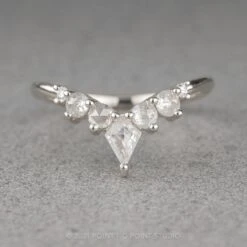 Icy White Rose Cut Diamond Wedding Band, Cassiopeia Setting, 14K White Gold