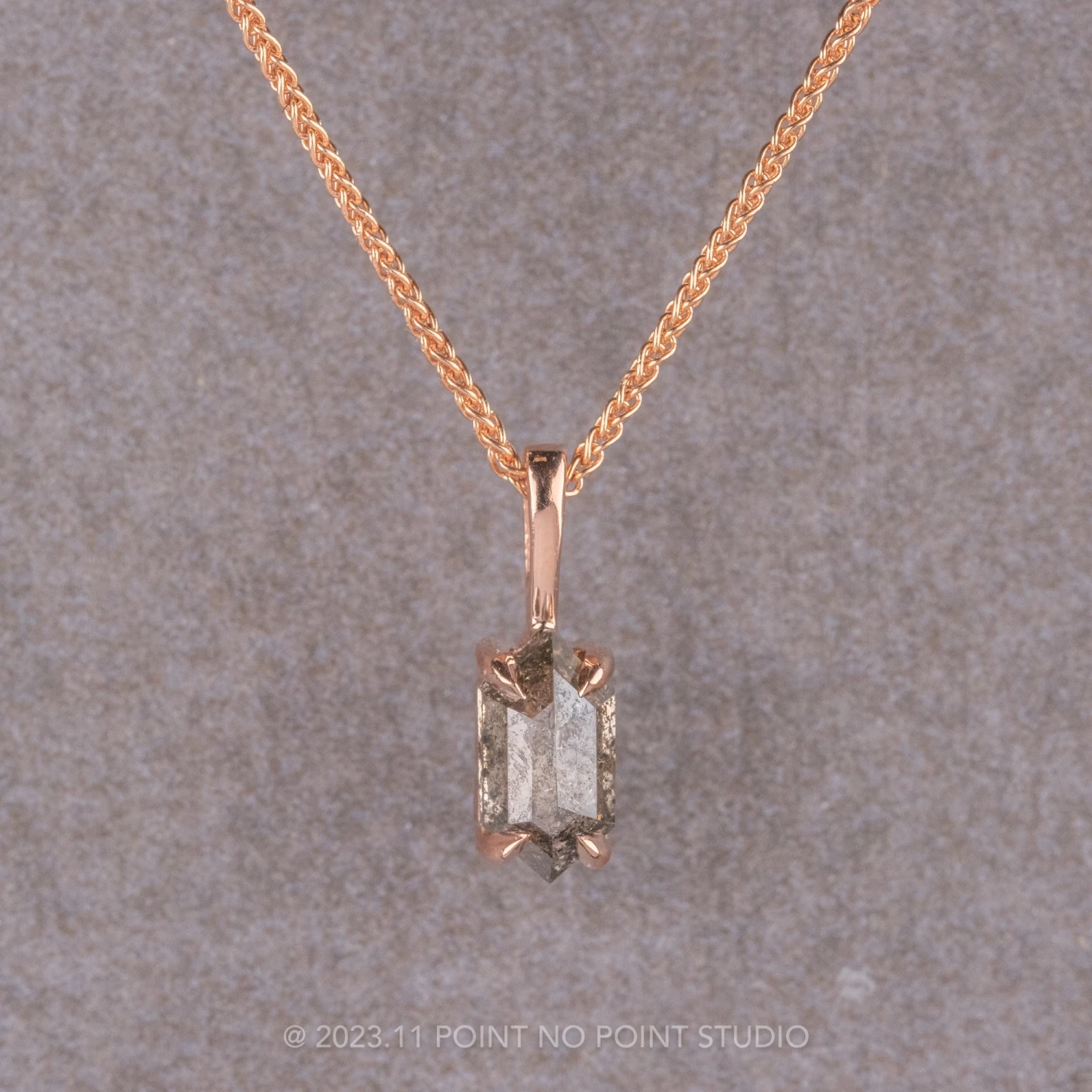 .64 Carat Salt And Pepper Hexagon Diamond Necklace, 14K Rose Gold 1 .64 Carat Salt And Pepper Hexagon Diamond Necklace, 14K Rose Gold