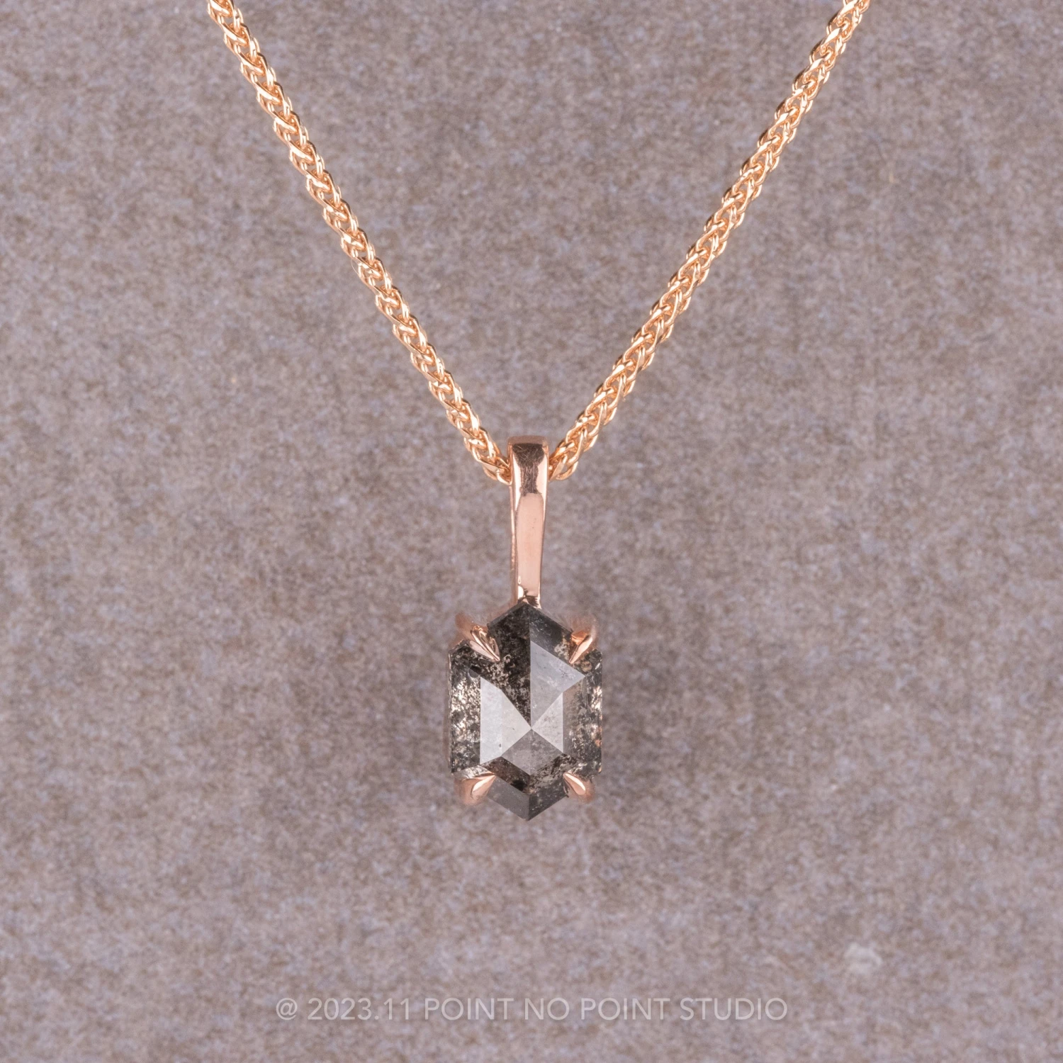 .70 Carat Black Hexagon Diamond Necklace, 14K Rose Gold 1 .70 Carat Black Hexagon Diamond Necklace, 14K Rose Gold